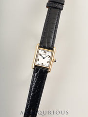 Cartier Must Tank SM 5057001 Quartz Caliber 057 SV925 Leather Strap with Genuine GP Buckle, Arabic CC Dial (SWISS Marking), Overhauled