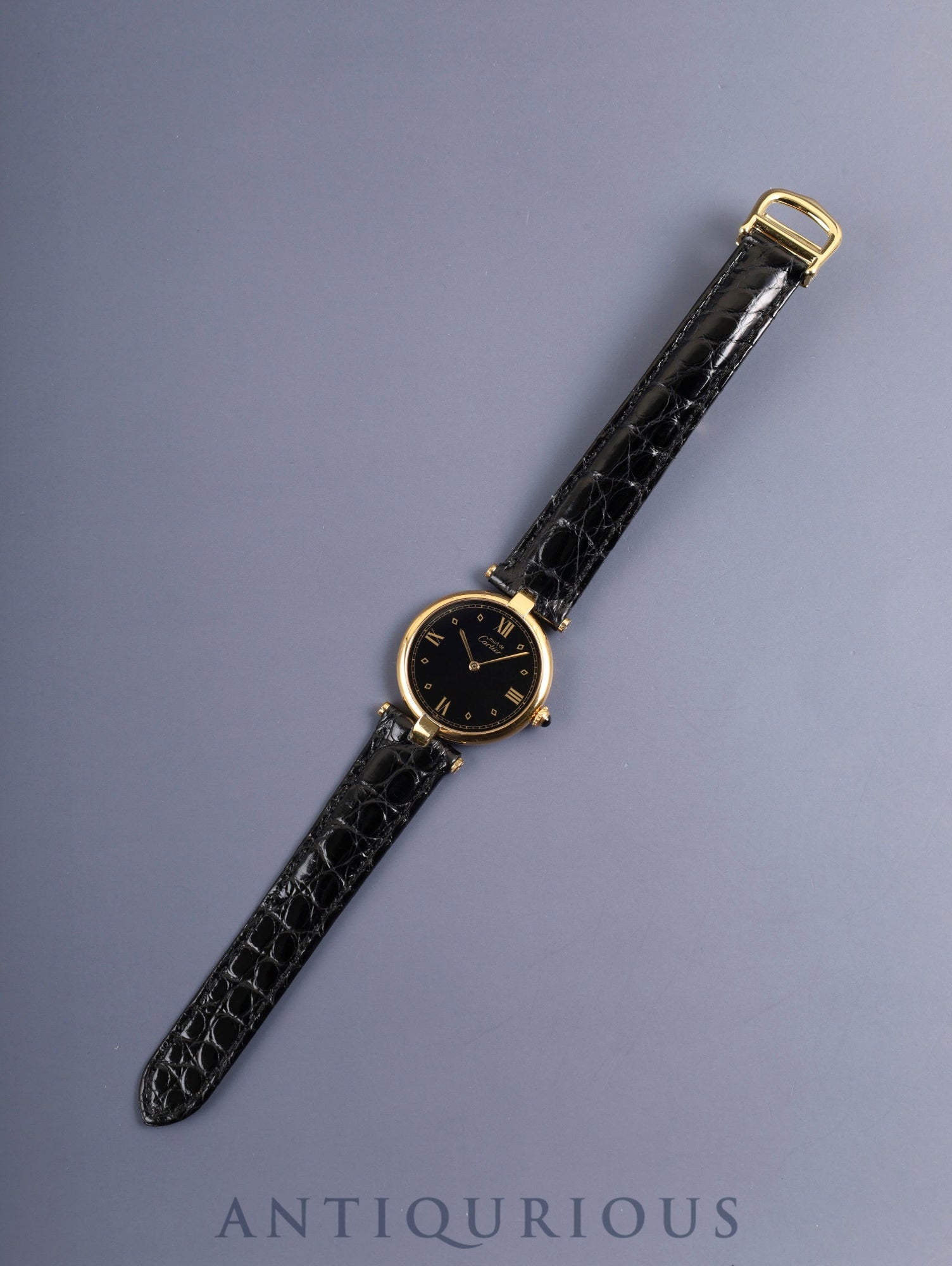 Cartier Must Vendome VLC LM 590003 Quartz Cal.90 SV925 Leather Genuine D-Buckle (GP) Black Roman Dial (SWISS marking) Overhauled