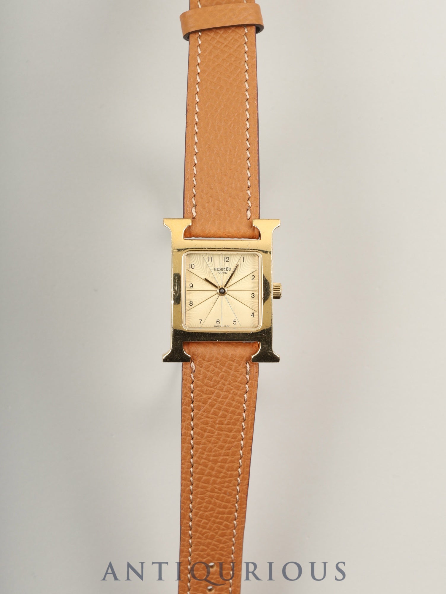 エルメス Hウォッチ HH1.210 クォーツ SS/GP  革 純正尾錠（GP）シャンパン文字盤 純正革ベルト（□A刻印：1997年）オーバーホール済み