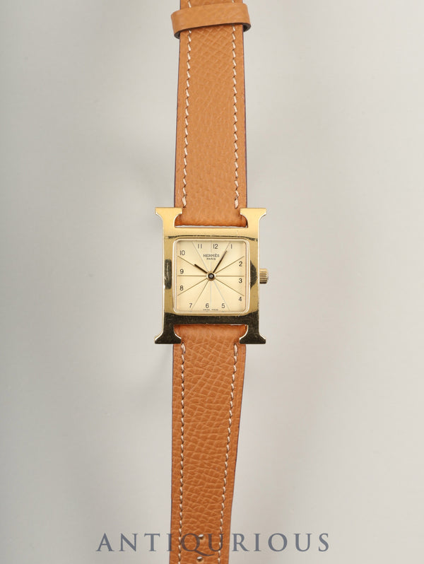 エルメス Hウォッチ HH1.210 クォーツ SS/GP  革 純正尾錠（GP）シャンパン文字盤 純正革ベルト（□A刻印：1997年）オーバーホール済み