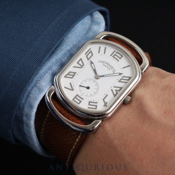 Hermes Rally RA1.810 Quartz Cal.980.163 SS Genuine leather strap (□F stamp: 2002) Genuine buckle (SS) White dial Overhauled