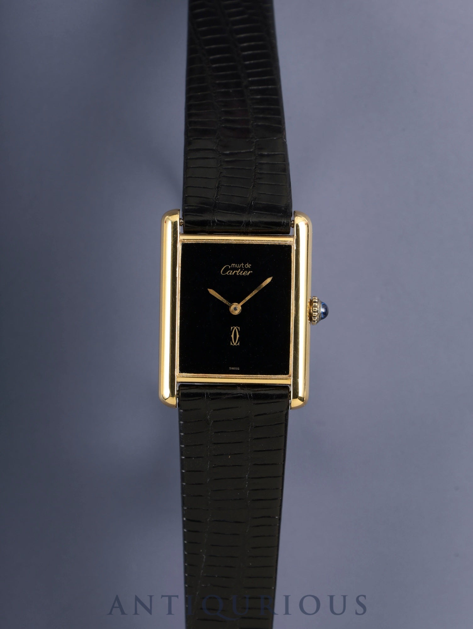 カルティエ マストタンク LM 手巻き Cal.78-1 SV925 革 純正ピンバックル（GP）オニキス文字盤（SWISS表記）オーバーホール済み 新品仕上げ済み