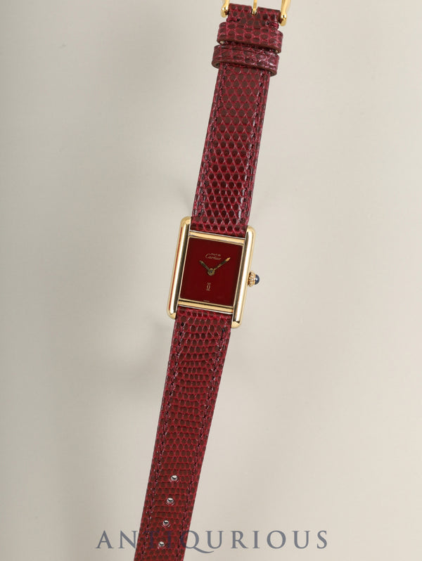Cartier Must Tank SM Hand-wound Cal.78-1 SV925 Leather Genuine Pin Buckle (GP) Garnet Dial Bordeaux Dial (SWISS marking) Box Manual Warranty (1981 / one digit serial difference) with genuine leather strap, overhauled