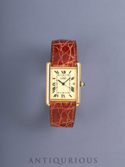 Cartier Must Tank GM (XL) W1017454 / 2413 Quartz Caliber 687 SV925 Leather Strap with Genuine D-Clasp Buckle (GP) Ivory Roman Dial (SWISS MADE Marking) Box and Booklet Overhauled