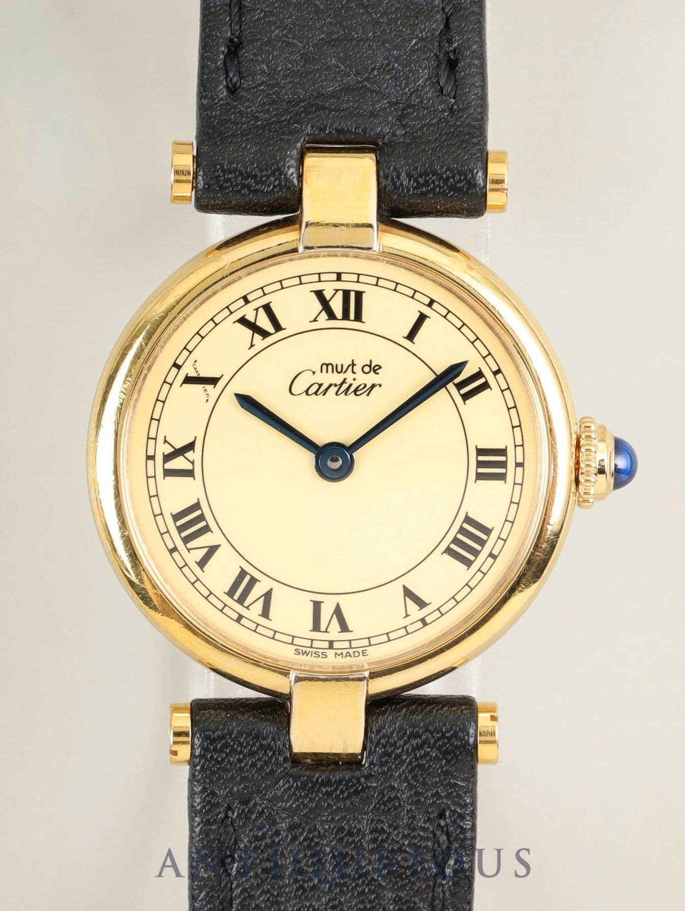Cartier Must Vendome VLC SM 84978213 / 18 Quartz Cal.690 SV925 Leather Genuine Pin Buckle (GP) Ivory Roman Dial (SWISS MADE表記) Overhauled