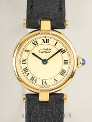 Cartier Must Vendome VLC SM 84978213 / 18 Quartz Cal.690 SV925 Leather Genuine Pin Buckle (GP) Ivory Roman Dial (SWISS MADE表記) Overhauled