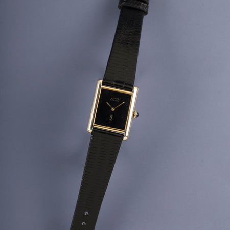 カルティエ マストタンク LM 手巻き Cal.78-1 SV925 革 純正ピンバックル（GP）オニキス文字盤（SWISS表記 ）オーバーホール済み