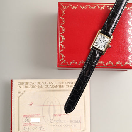 カルティエ マストタンク SM 5057001 クォーツ Cal.- SV925 革 純正Dバックル（GP）オパラン文字盤（SWISS表記）箱 冊子 保証書（1995年）カルティエブティックにてコンプリートサービス済み