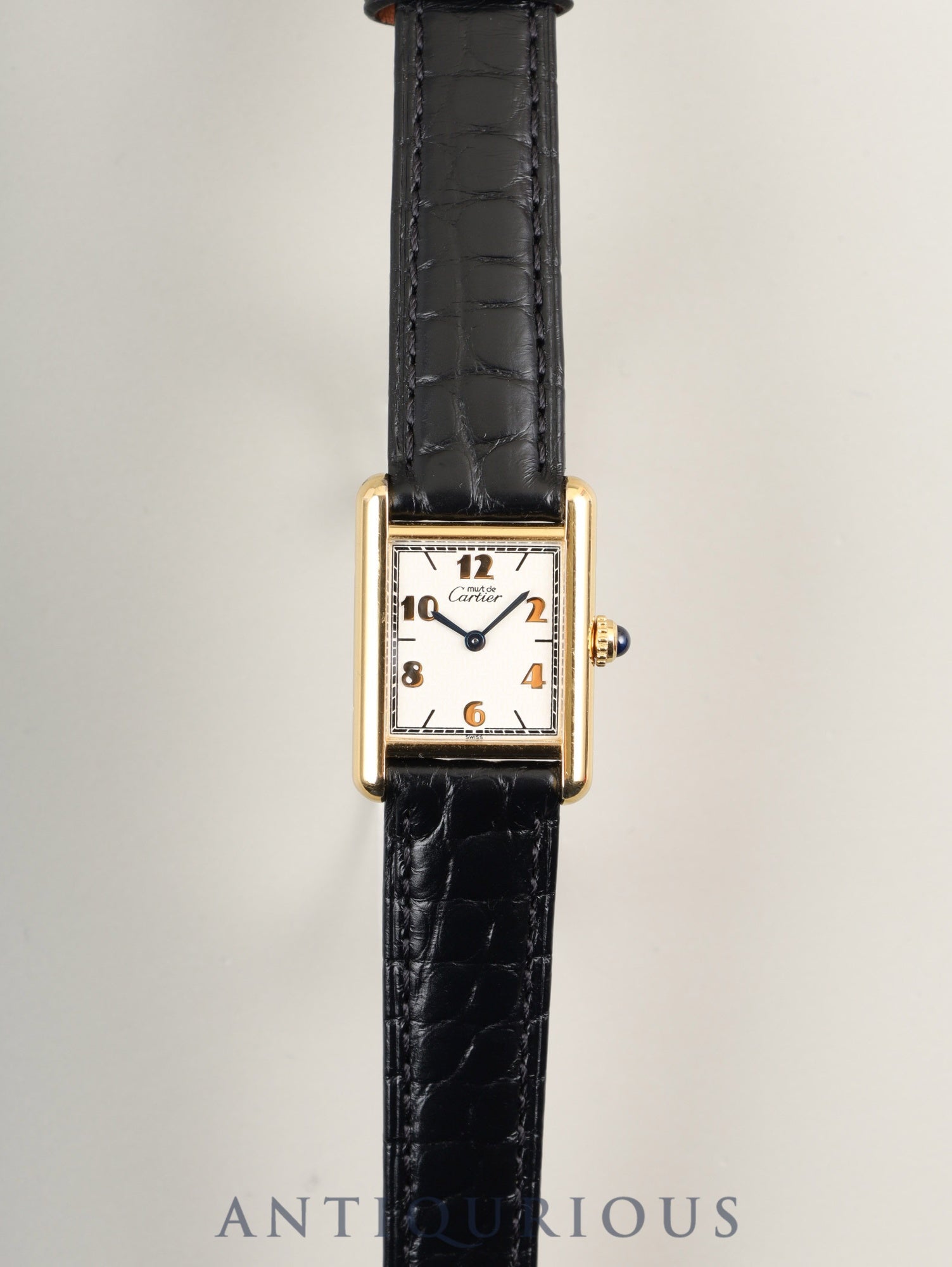 カルティエ マストタンク SM 5057001 クォーツ Cal.057  SV925 革  純正尾錠（GP）飛びアラビアCC文字盤（SWISS表記） オーバーホール済み