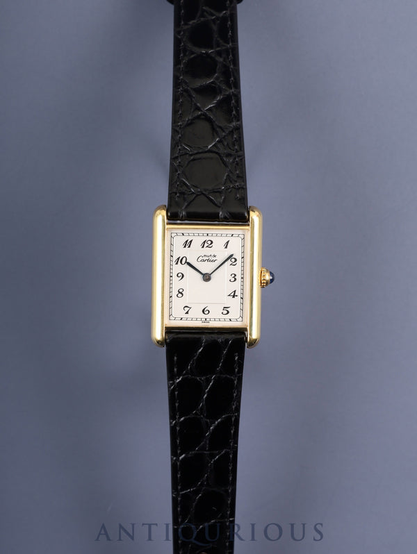 カルティエ マストタンク LM 590005 クォーツ Cal.90 SV925 革 純正尾錠（GP） アラビア文字盤（SWISS表記） オーバーホール済み 新品仕上げ済み