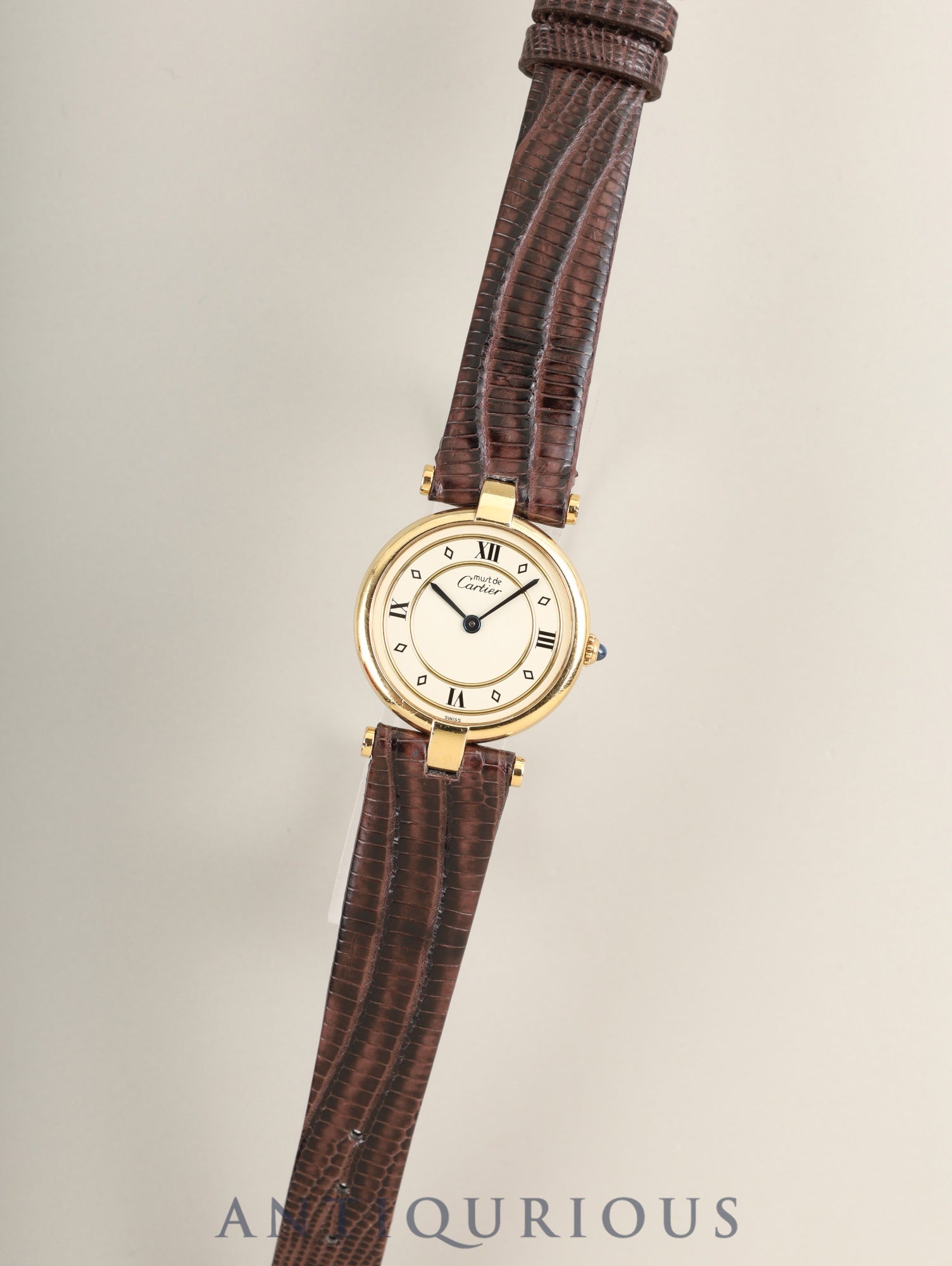 カルティエ マスト ヴァンドーム VLC SM 18 クォーツ Cal.81 SV925 革 純正ピンバックル（GP） アイボリー4点ローマン文字盤 箱 オーバーホール済み