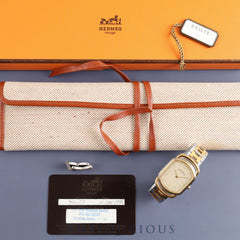 Hermes Rally 82.03.76 Quartz Cal.256 041 SS/GP Ivory dial Warranty card (1986) Box Dust bag 5 links Overhauled