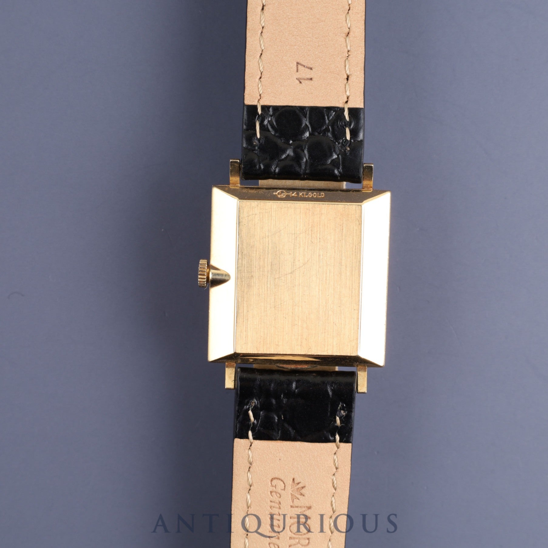 Longines Tuxedo Watch, Hand-wound, Cal.528, 14KT, Leather, Black Dial, 25.5 x 25.5mm, 1950s, Overhauled