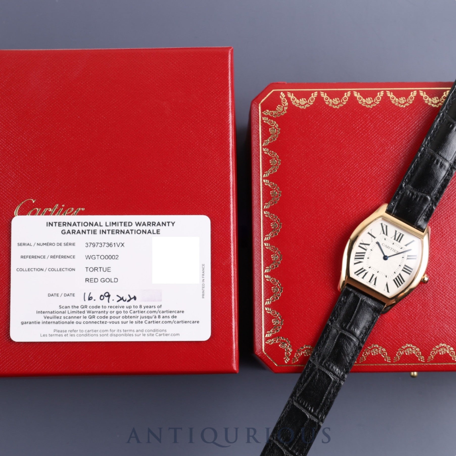 Cartier Tortue LM WGTO0002 / 3797 Manual winding Cal.430MC RG Leather Genuine D buckle (750) Silver guilloche dial Box Warranty (2020) Overhauled