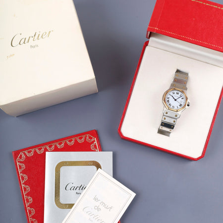Cartier Santos Octagon LM 2966 Automatic Caliber ETA2671 Stainless Steel/Yellow Gold White Roman Dial Box and Booklet Overhauled