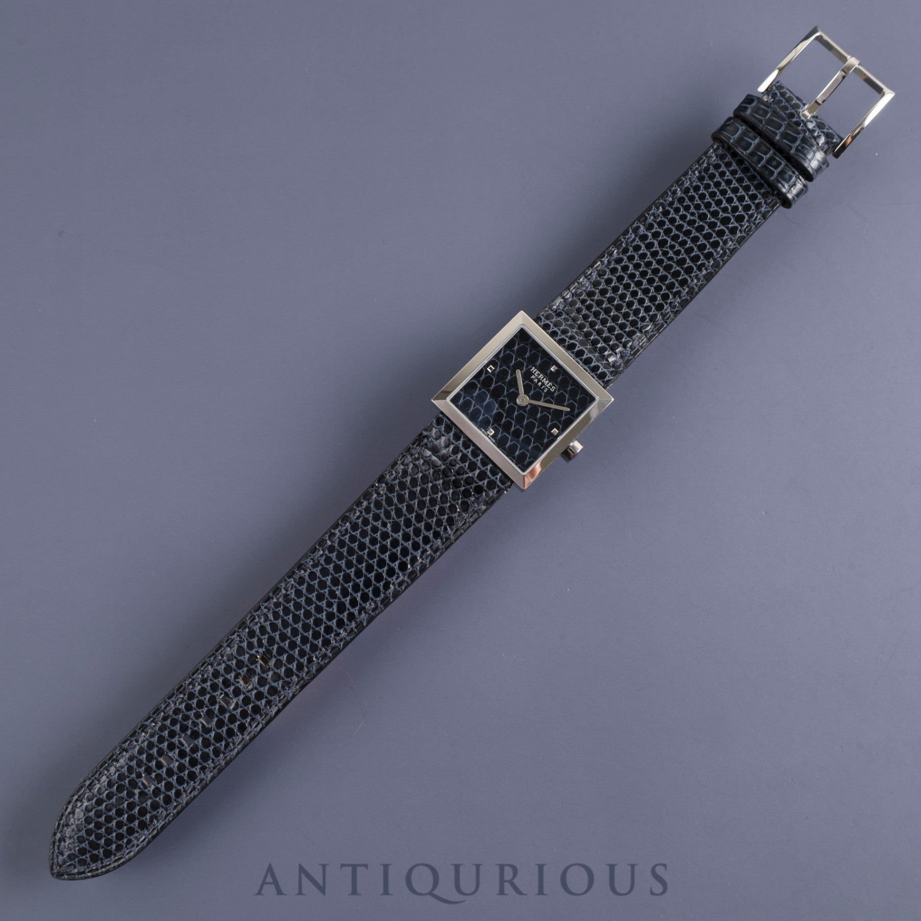 Hermes Calecuir CU2.210 Quartz SS Genuine Leather Strap Genuine Buckle (SS) Navy Dial Battery Replaced