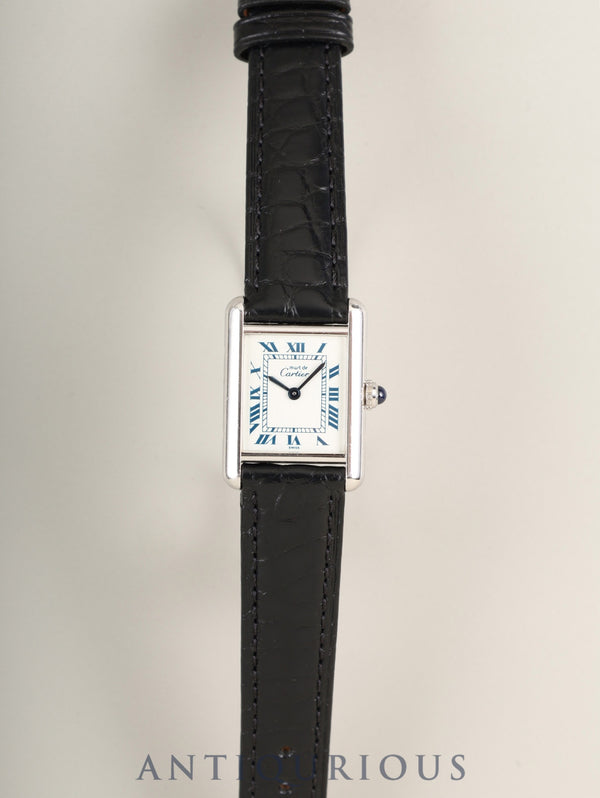 Cartier Must Tank SM 6057002 Quartz Caliber 057 SV925 Leather Strap with Genuine Stainless Steel Buckle, White Roman Dial (SWISS Marking), Overhauled