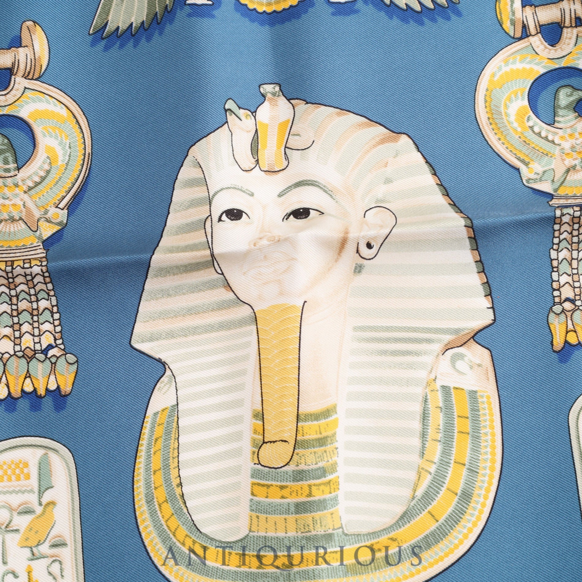 Hermes Scarf Carre 45 TUTANKHAMUN Silk Blue Box