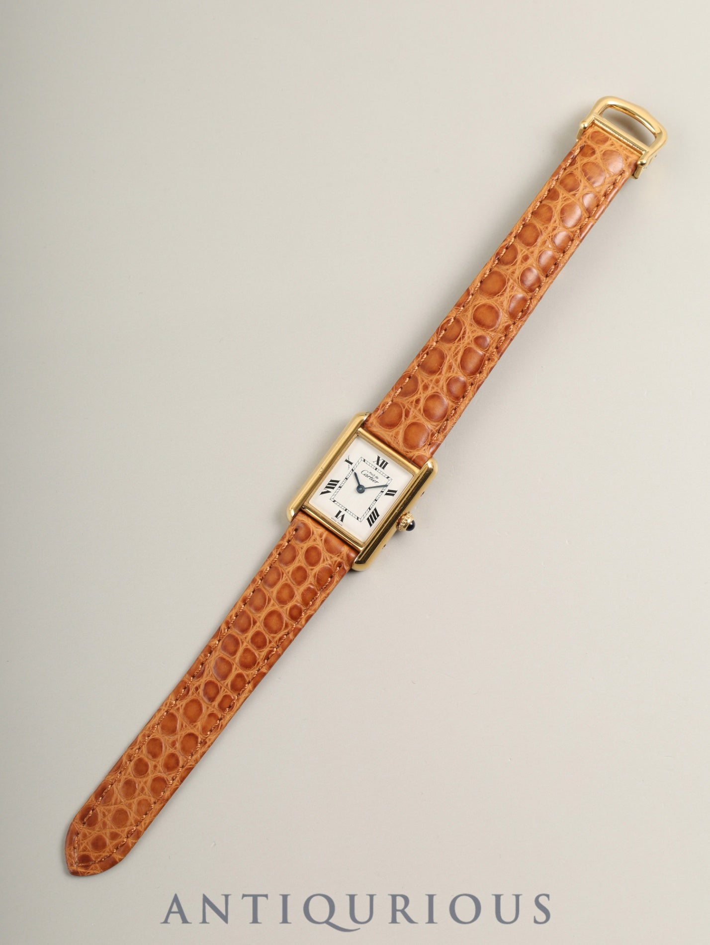 Cartier Must Tank MM W1013654 / 2415 Quartz Cal.057 SV925 Leather Genuine D-buckle (GP) White "Flying" Roman Dial (SWISS MADE marking) Overhauled