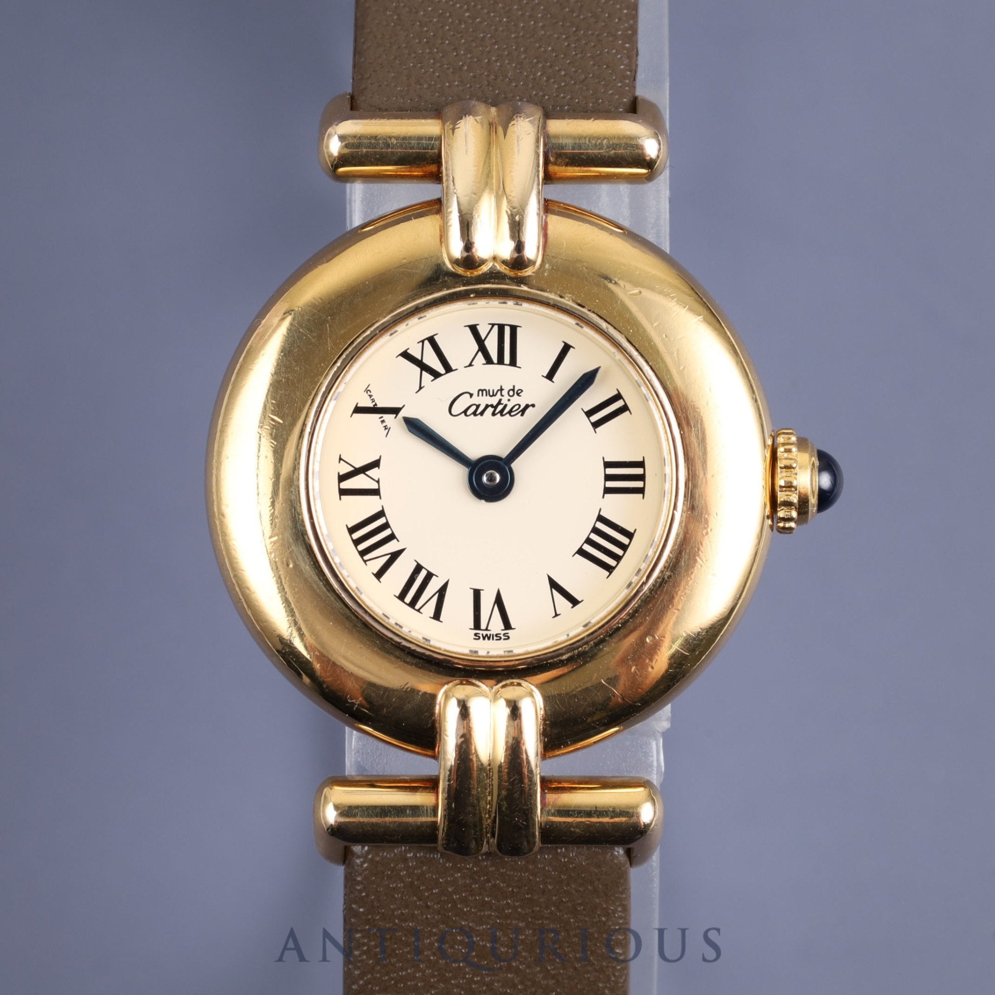 Cartier Must Colisee 590002 Quartz SV925 Leather Genuine Buckle (GP) Ivory Roman Dial Mid 1980s - circa 1994 Overhauled