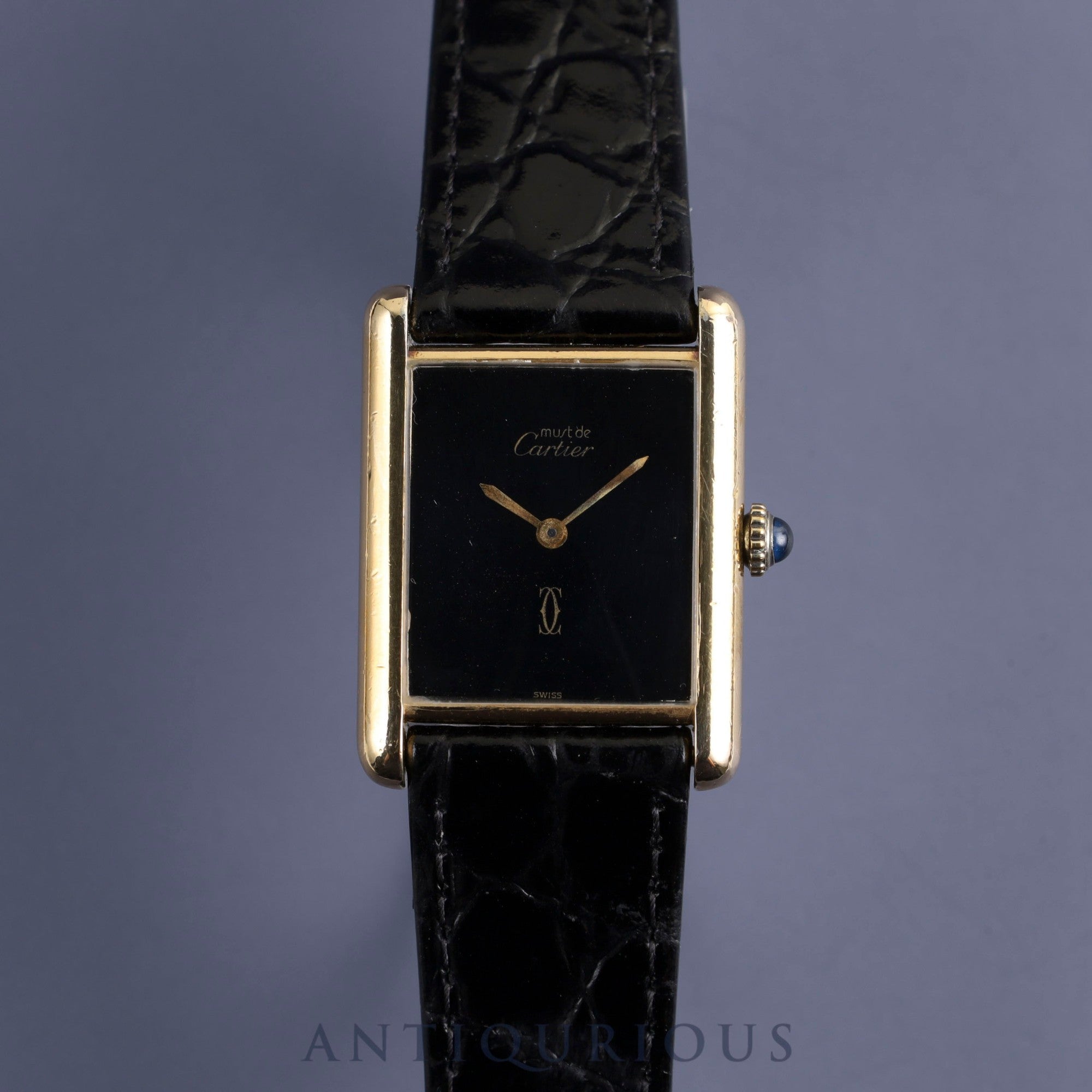 Cartier Must Tank LM Manual winding Cal.78-1 SV925 Leather Genuine buckle (GP) Black onyx dial Overhauled New finish