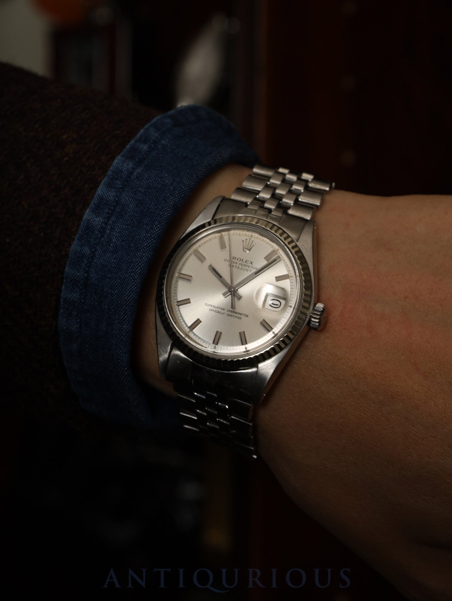 Rolex Datejust 1601 Wide Boy Automatic Caliber 1570 Stainless Steel/White Steel Silver Dial No. 27 (1969) Overhauled