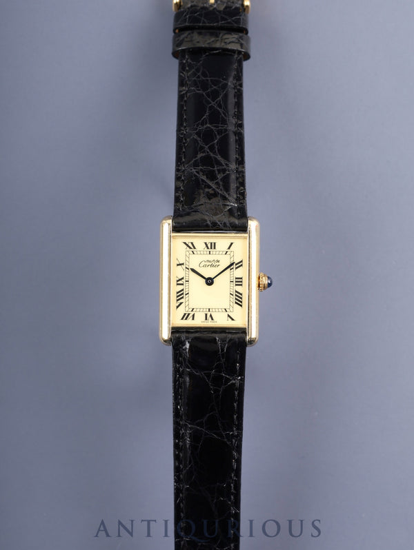 カルティエ マストタンク LM 1615 クォーツ SV925 革 純正ピンバックル（GP）アイボリーローマン文字盤（SWISS MADE表記） オーバーホール済み カルティエブティックにてコンプリートサービス（フルメンテナンス）済み