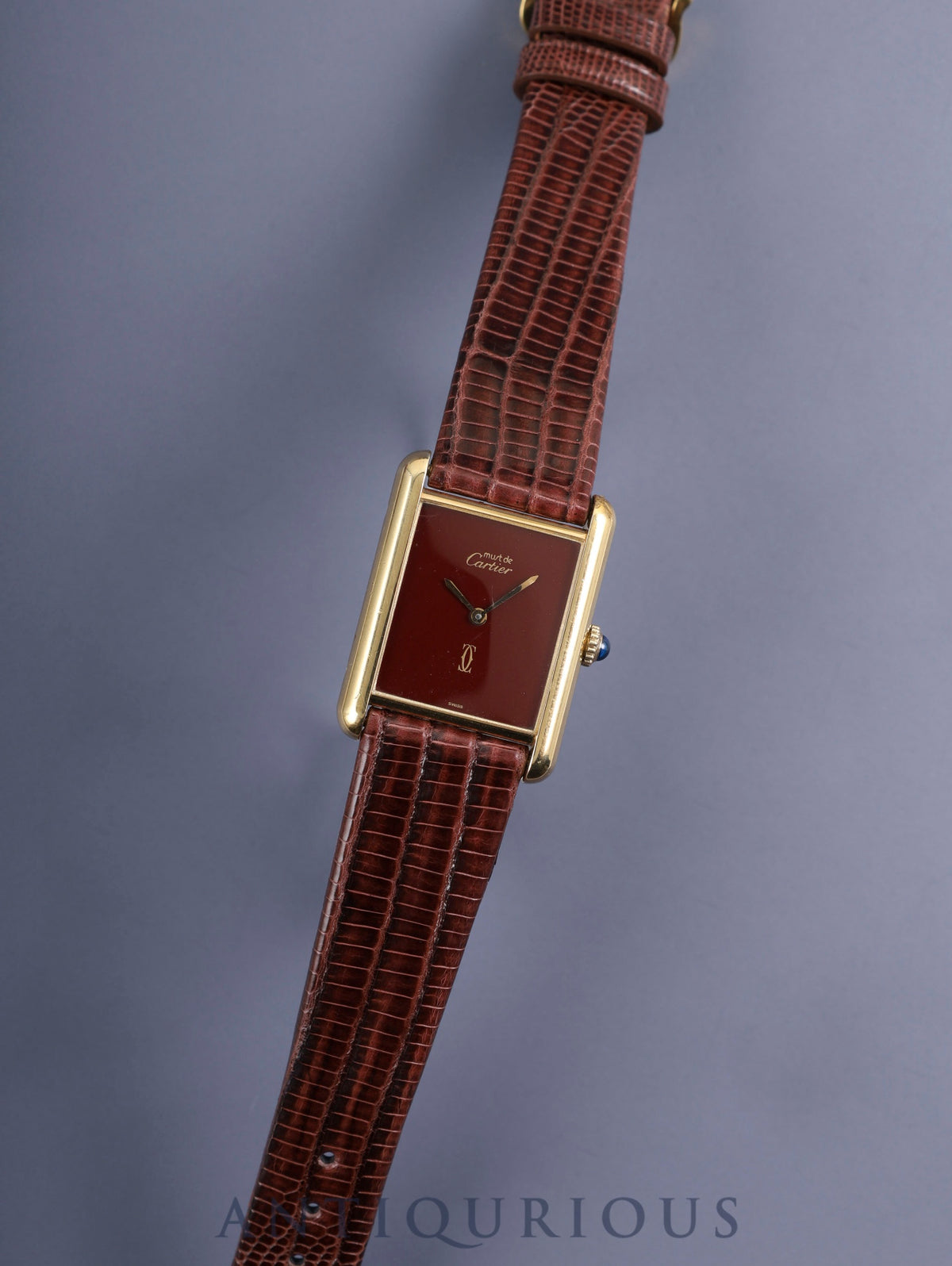 カルティエ マストタンク LM 手巻き Cal.78-1 SV925 革 純正尾錠（GP） ボルドー文字盤 ガーネットダイアル オーバーホール済み