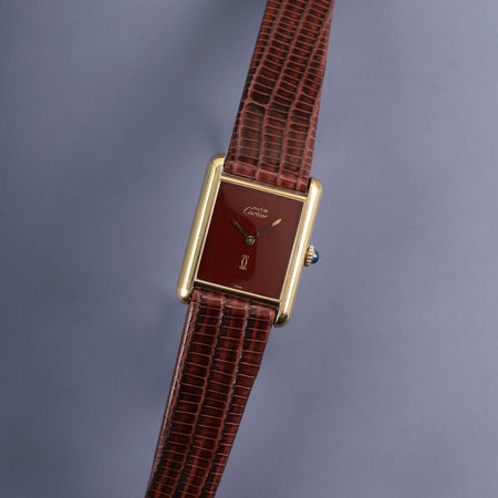 カルティエ マストタンク LM 手巻き Cal.78-1 SV925 革 純正尾錠（GP） ボルドー文字盤 ガーネットダイアル オーバーホール済み