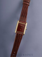 Cartier Must Tank LM Manual Winding Caliber 78-1 SV925 Leather Strap with Genuine GP Buckle, Bordeaux Dial, Garnet Dial, Overhauled