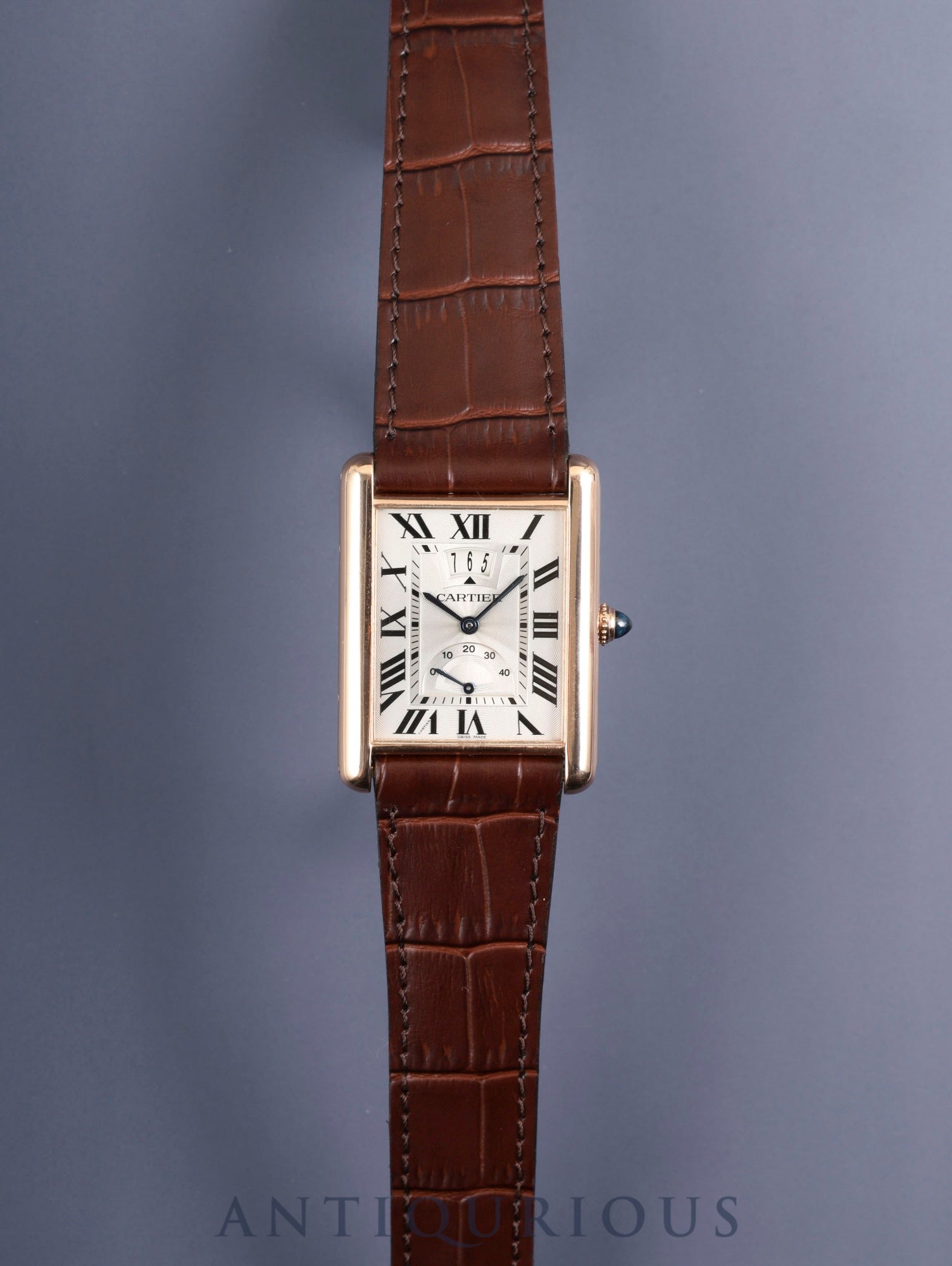 Cartier Tank Louis Cartier XL W1560003 / 3185 Automatic Caliber 9753MC AU750 Leather Strap with Genuine D-buckle (AU750) Silver Guilloche Dial Box Warranty (2017) Overhauled