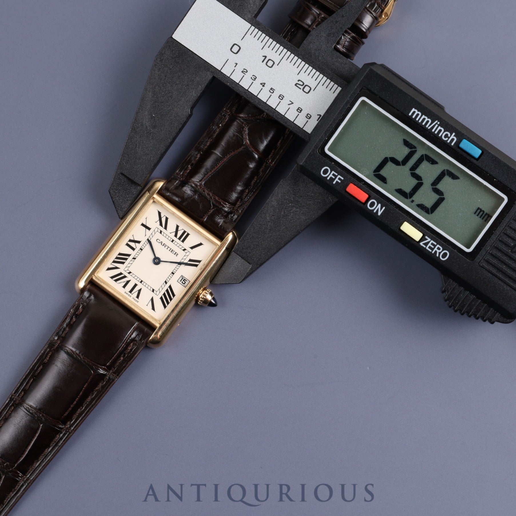 CARTIER TANK LOUIS CARTIER LM W1529756 / 2441 Quartz Cal.688 YG Genuine leather Genuine buckle (750) White Roman dial Warranty (2011) Overhauled