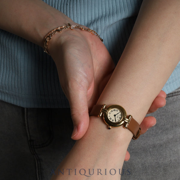 カルティエ マストコリゼ 590002 クォーツ SV925 革 純正尾錠（GP）アイボリーローマン文字盤 オーバーホール済み