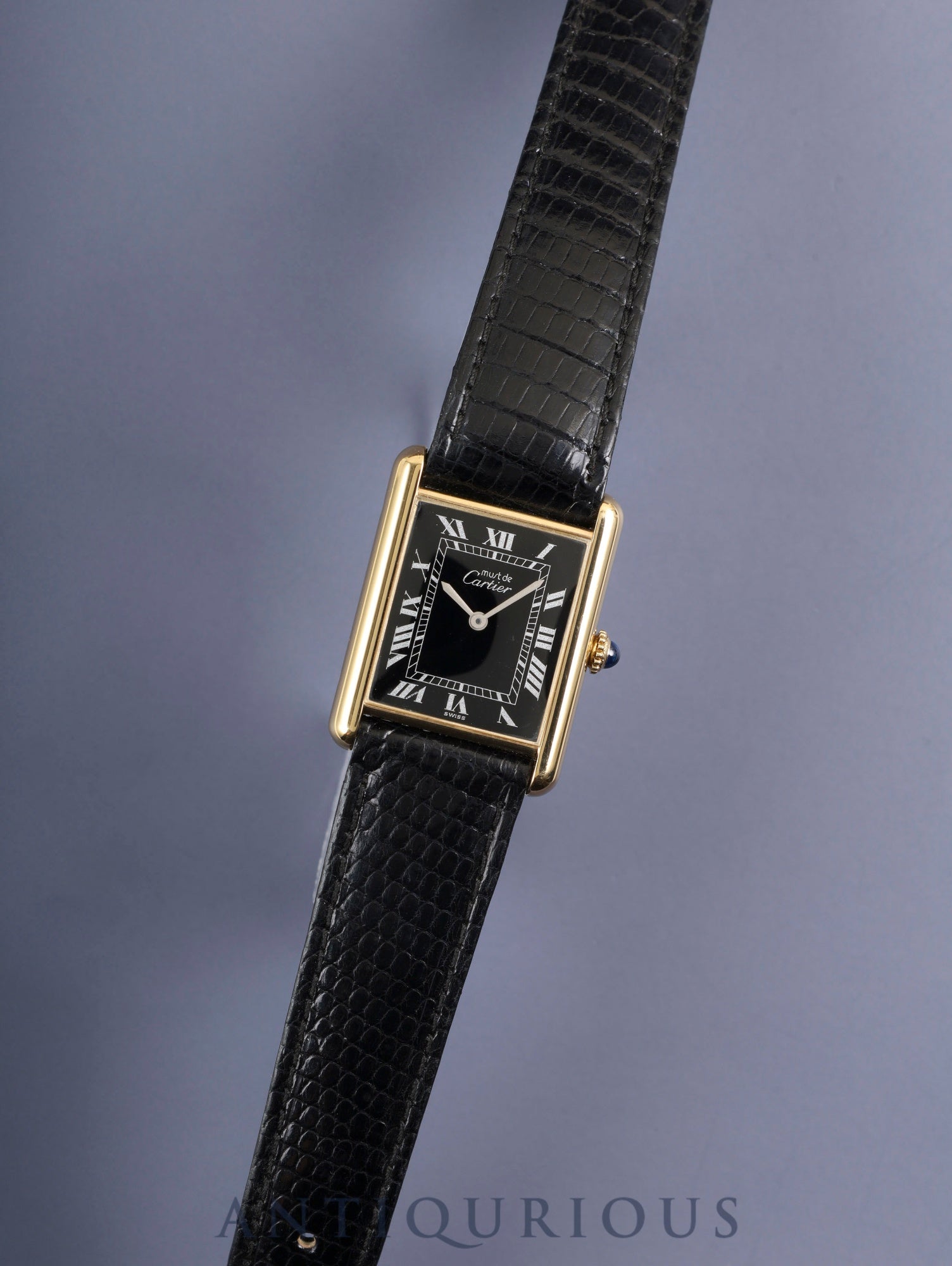 Cartier Must Tank LM Manual Winding SV925 Genuine Leather Strap Genuine Buckle (GP) Black Roman Dial Overhauled