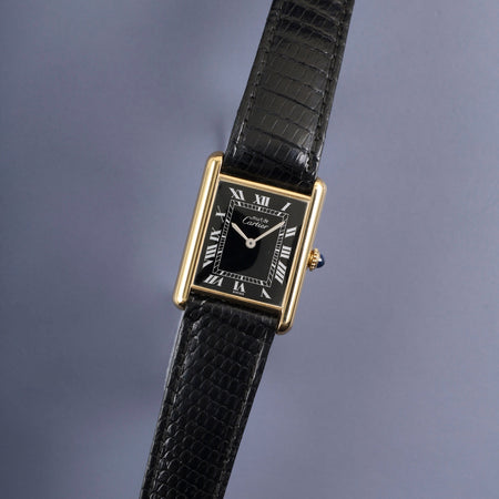 カルティエ マストタンク LM 手巻き SV925 純正革ベルト 純正尾錠（GP） ブラックローマン文字盤 オーバーホール済み