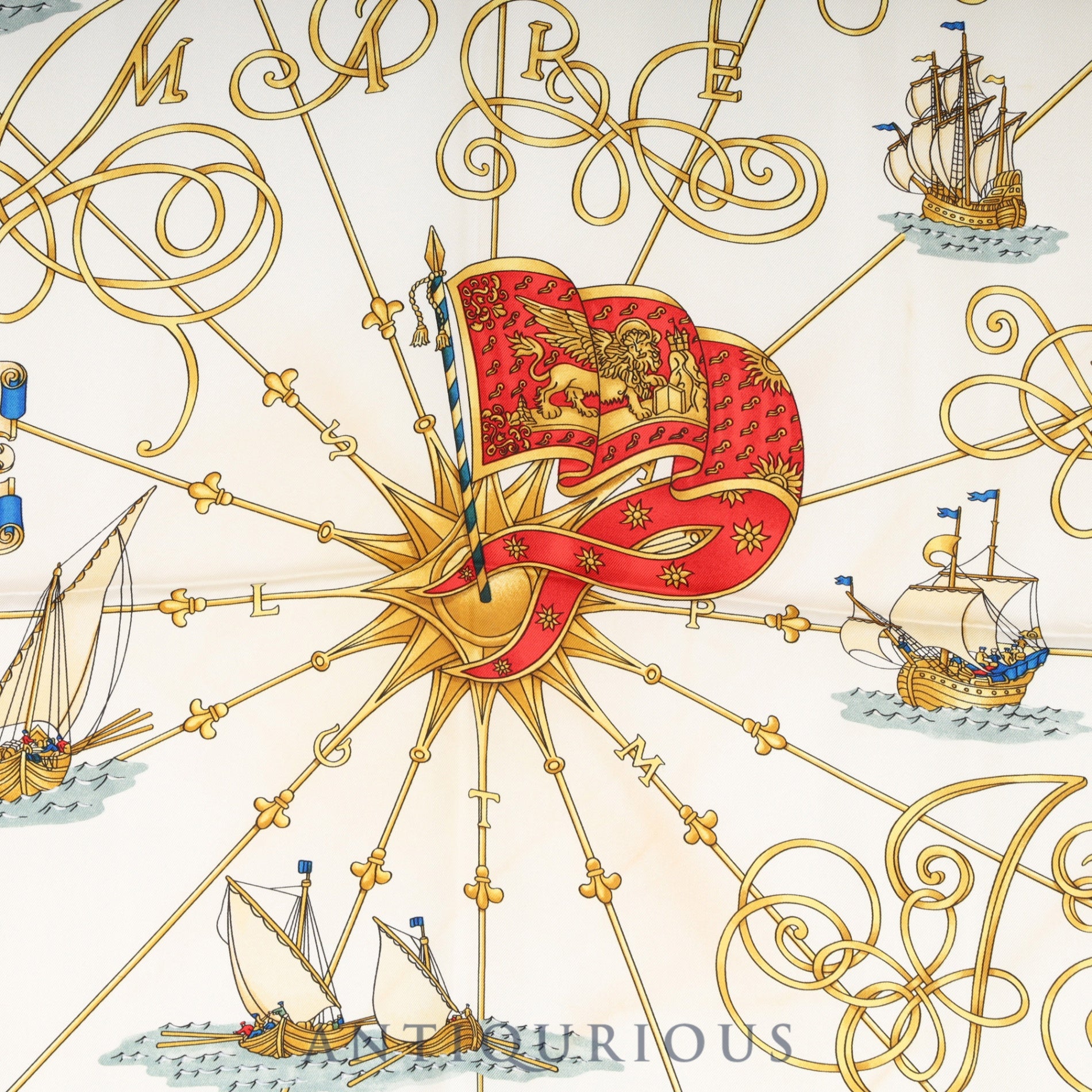 Hermès Scarf Carré 90 "Ships of Light" 100% Silk