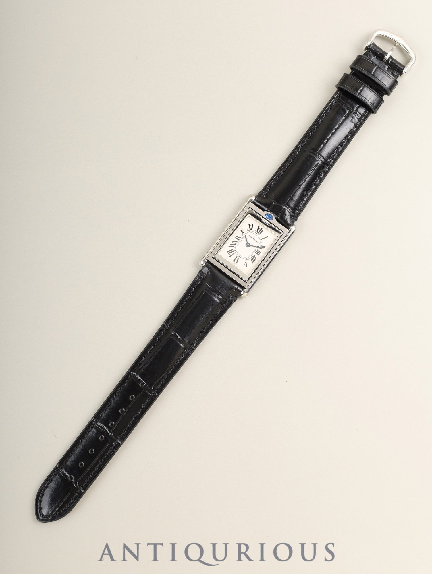 カルティエ タンク バスキュラント MM 2405 クォーツ Cal.059 SS 革 純正ピンバックル（SS）ホワイトローマン文字盤（SWISS表記 / 裏彫り有り）保証書（2000年）修理記録×2 オーバーホール済み
