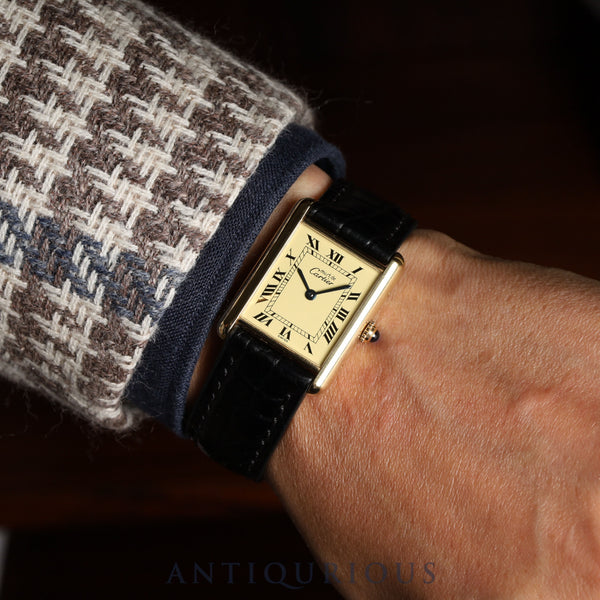 Cartier Must Tank LM 590005 Quartz Cal.90 SV925 Leather Strap with Genuine GP Buckle Ivory Roman Dial Box Booklet Warranty (1995) Overhauled