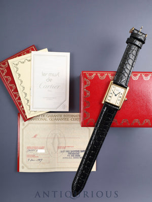 Cartier Must Tank LM 590005 Quartz Caliber 90 SV925 Leather Straight Roman Dial (SWISS Marking) with Genuine Pin Buckle (GP) Box, Booklet, Warranty Card (1989) Overhauled