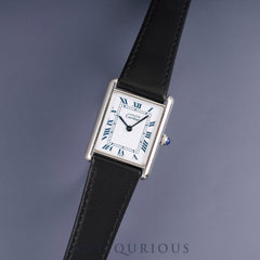Cartier Must Tank LM 690006 Quartz Caliber 81 SV925 Leather Strap with Genuine Stainless Steel Buckle, White Roman Dial, Overhauled