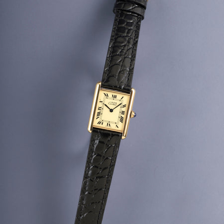 カルティエ マストタンク LM W1002754 / 1615 クォーツ SV925 革 純正ピンバックル（GP） アイボリーローマン文字盤（SWISS MADE表記）カルティエブティックにてコンプリートサービス（フルメンテナンス）済み