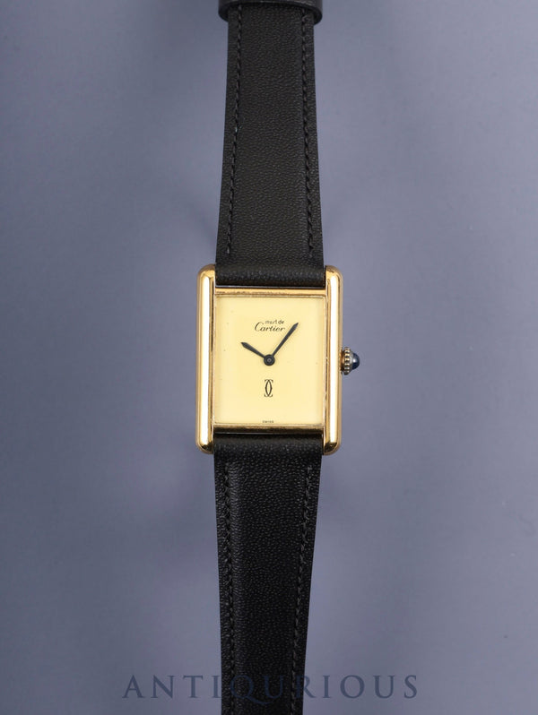 Cartier Must Tank LM Manual Winding Caliber 78-1 SV925 Leather Strap with Genuine GP Buckle Ivory Dial Circa 1976-1981 Overhauled