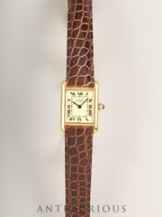 カルティエ マストタンク SM 5057001 クォーツ Cal.057  SV925 革  純正Dバックル（GP）アイボリーローマン文字盤（SWISS表記）保証書（1989年）オーバーホール済み