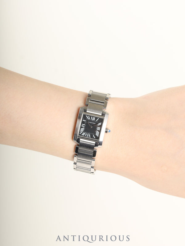 Cartier Tank Française SM W51026Q3 / 2384 Quartz Cal.057 Stainless Steel Black Roman Dial Box Warranty (2003) Overhauled