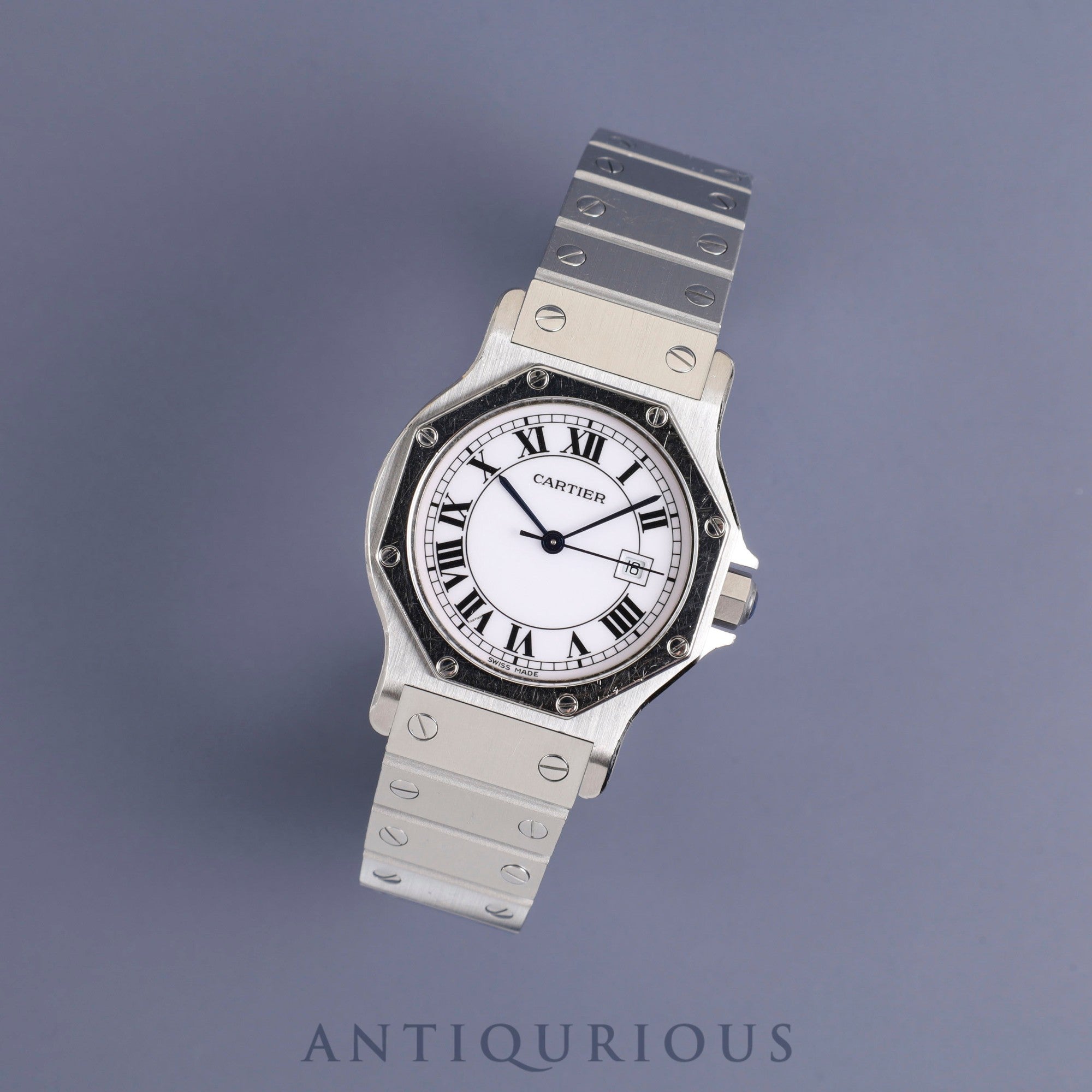 Cartier Santos Octagon LM 2965 Automatic SS SS White Roman Dial Box Warranty (no date) Complete service (full maintenance) completed at Cartier boutique