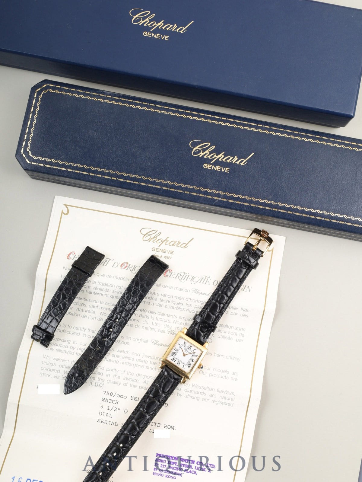 Chopard Classic Square 12/7366 Quartz Cal.976.001 750YG Leather Genuine Pin Buckle (GP) White Roman Dial Box Booklet Warranty Card (2001) Genuine Strap Overhauled