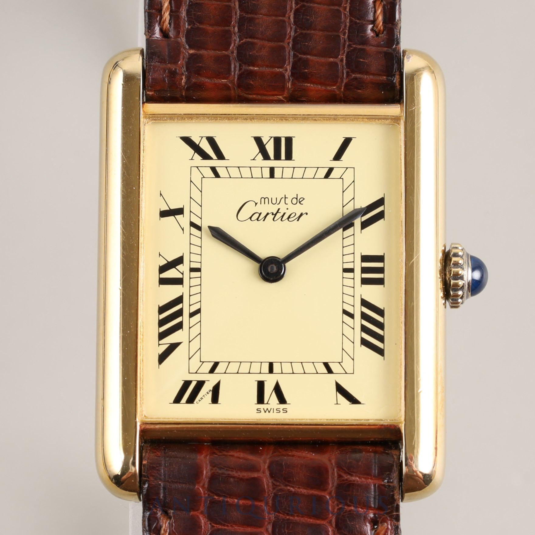 Cartier Manual Winding Cal.78-1 SV925 Genuine Leather Strap Genuine Buckle (GP) Ivory Roman Dial Box Overhauled