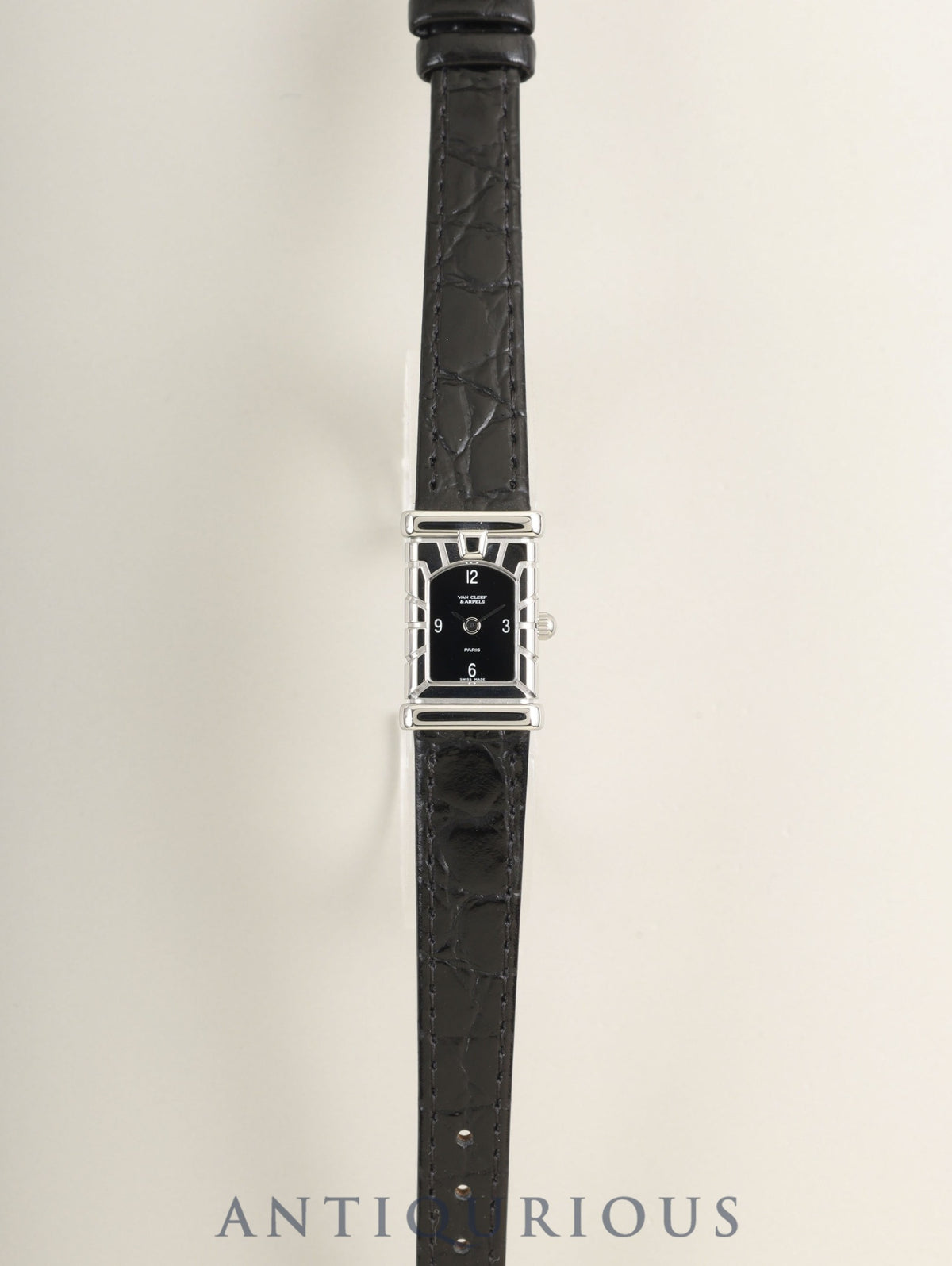 Van Cleef & Arpels Façade 111978 Quartz Cal.732 (RONDA) SS Leather Original Pin Buckle (SS) Black Dial with Arabic Numerals (SWISS MADE) Overhauled