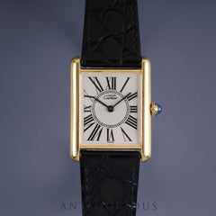 Cartier Must Tank LM 590005 Quartz Caliber 90 SV925 Leather Strap with Genuine GP Buckle, Opalescent Dial, Circa 1982-Circa 1995, Overhauled