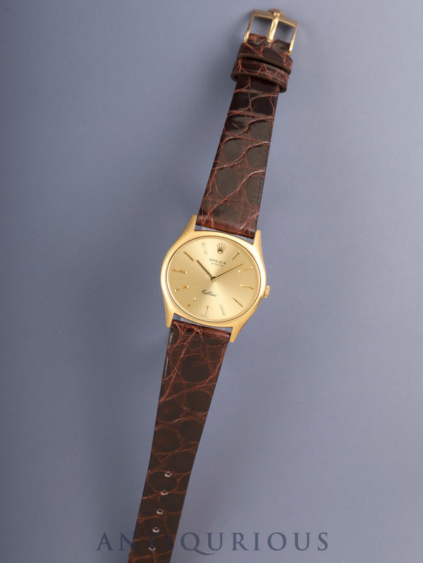 ロレックス チェリーニ 3806 手巻き Cal.1600 750YG 革 純正ピンバックル（GP）シャンパン文字盤 42番（1974年） 純正レザーベルト付き オーバーホール済み